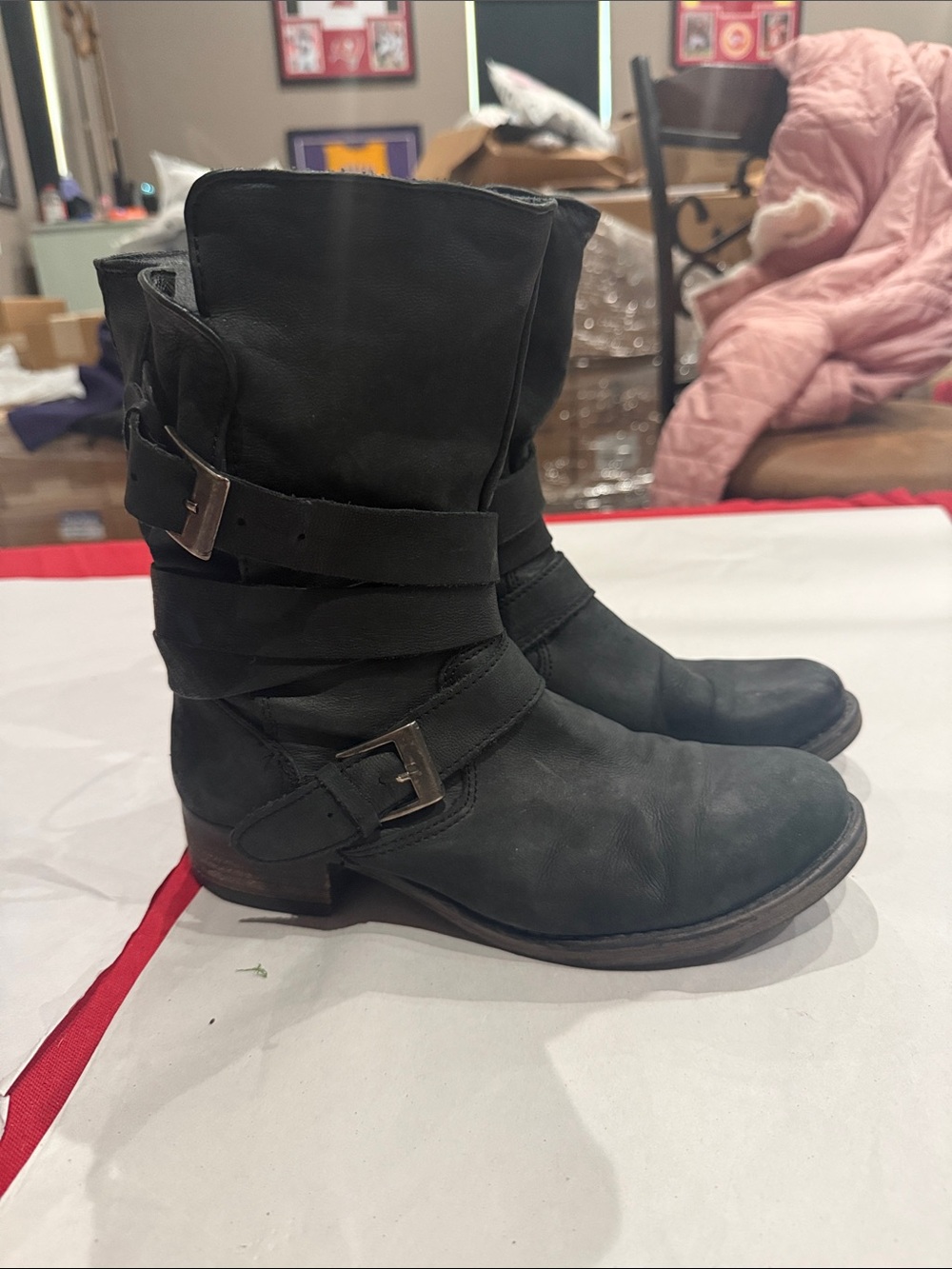 Steve Madden Black Mid-Calf Buckled Strap Boots
